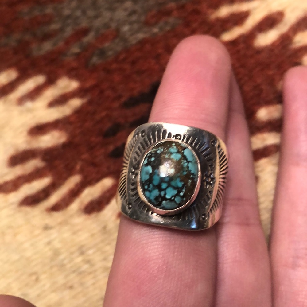 Wide band turquoise ring size 8
